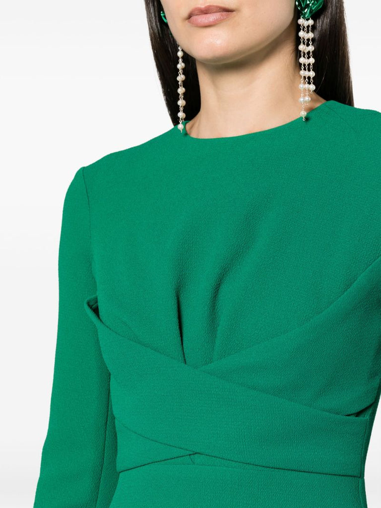 Green Elta Crepe Flared Midi Dress