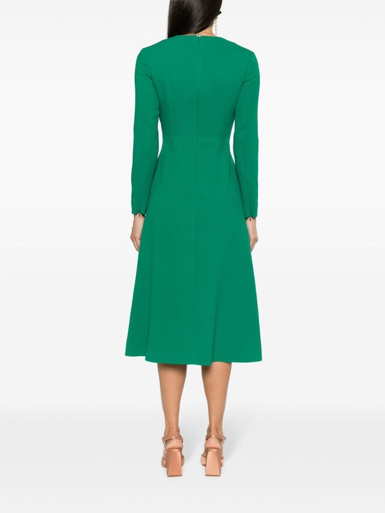 Green Elta Crepe Flared Midi Dress