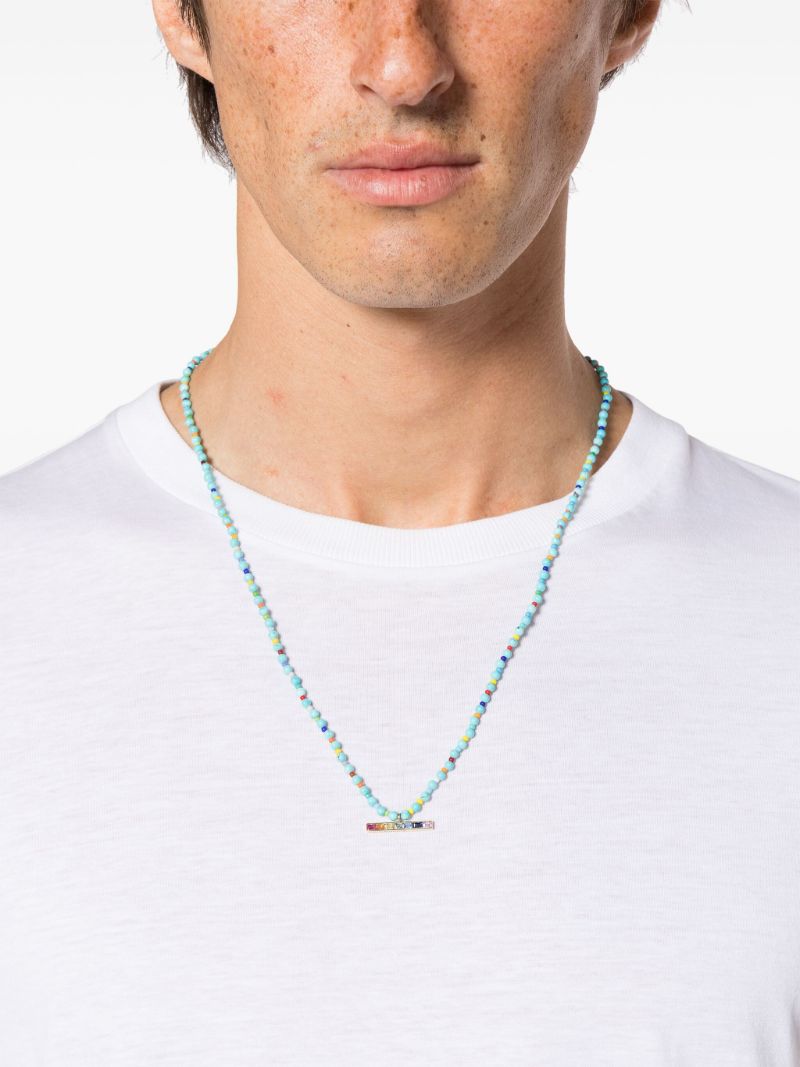 14k Yellow Gold Id Bar Sapphire Beaded Necklace