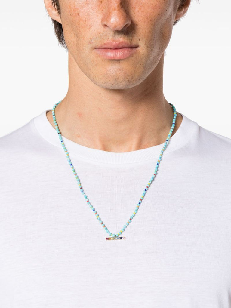 14k Yellow Gold Id Bar Sapphire Beaded Necklace