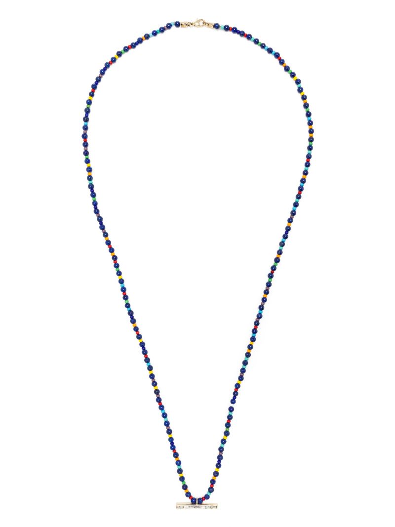 14k Yellow Gold Id Bar Diamond Beaded Necklace