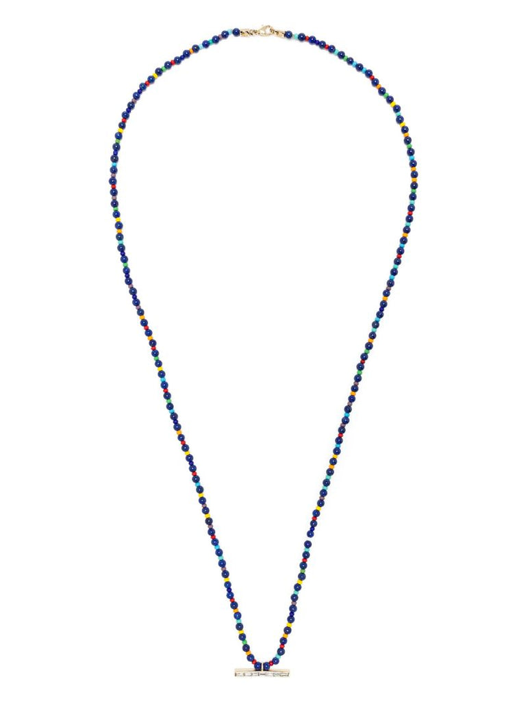 14k Yellow Gold Id Bar Diamond Beaded Necklace