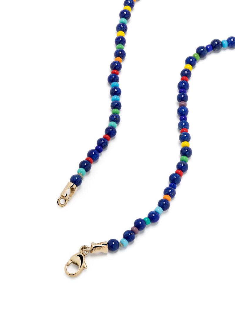 14k Yellow Gold Id Bar Diamond Beaded Necklace