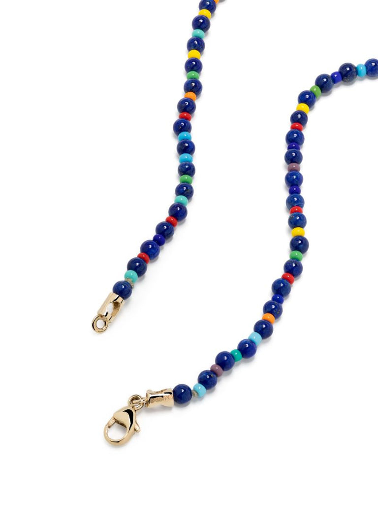 14k Yellow Gold Id Bar Diamond Beaded Necklace