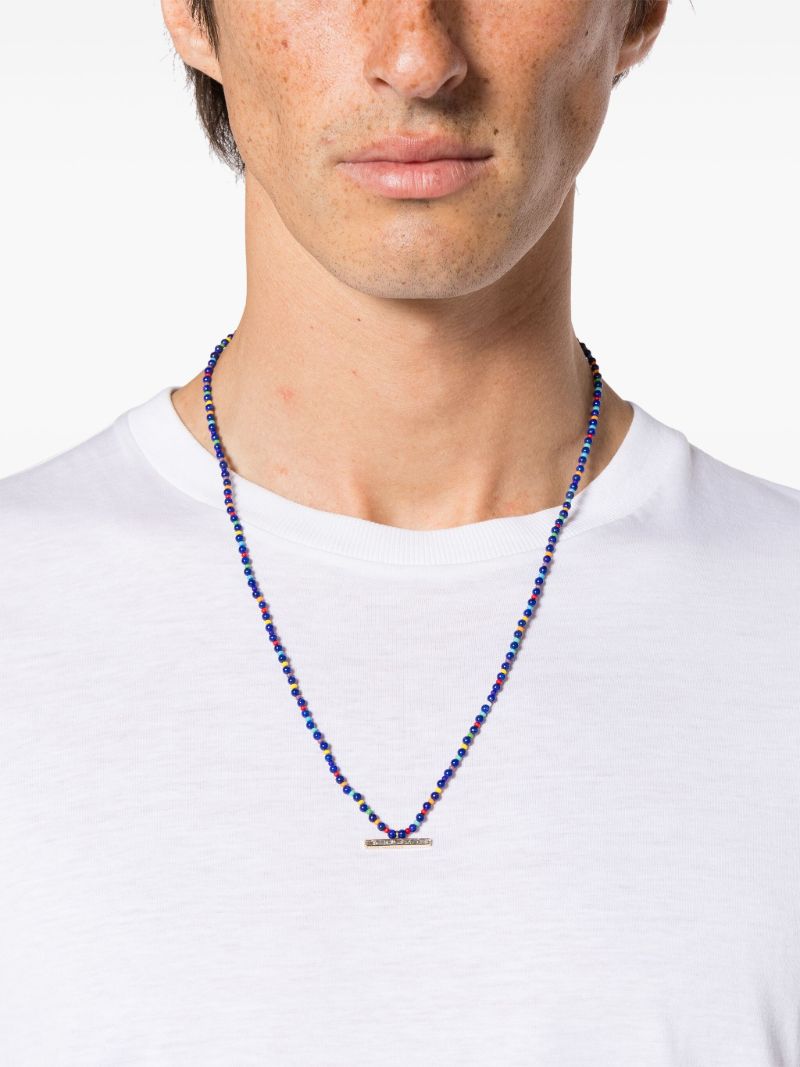 14k Yellow Gold Id Bar Diamond Beaded Necklace