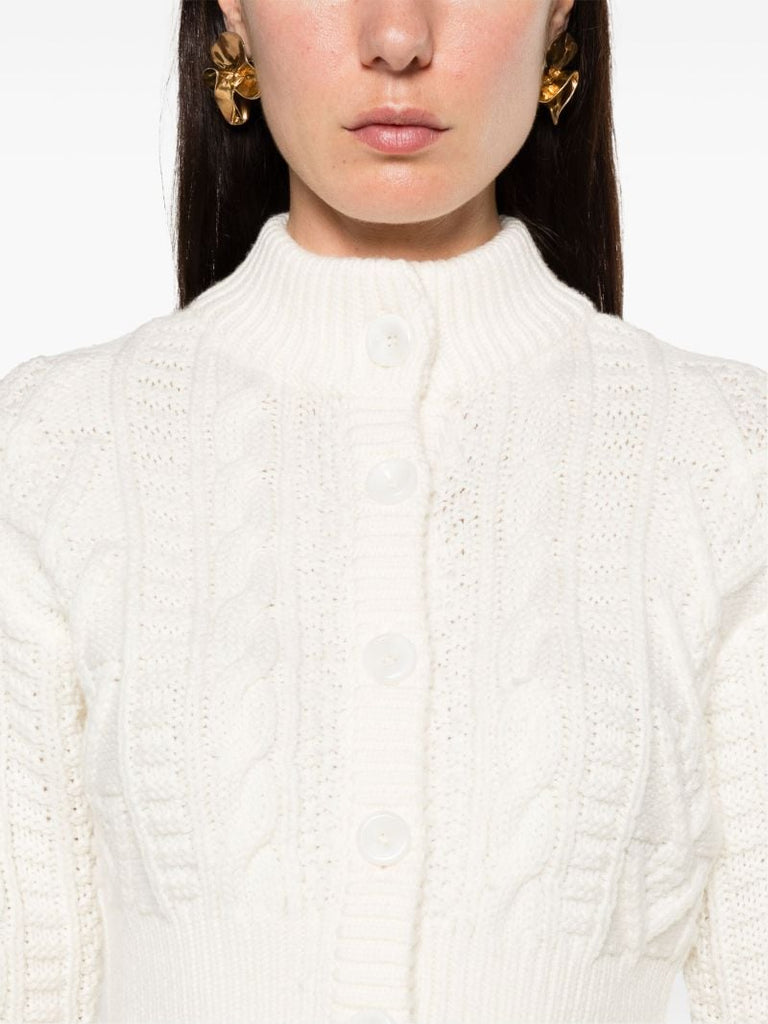 Neutral Cable-knit Cropped Wool Cardigan