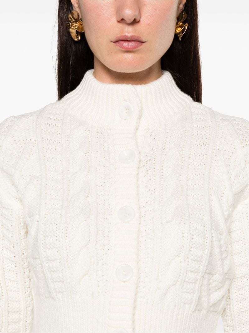 Neutral Cable-knit Cropped Wool Cardigan