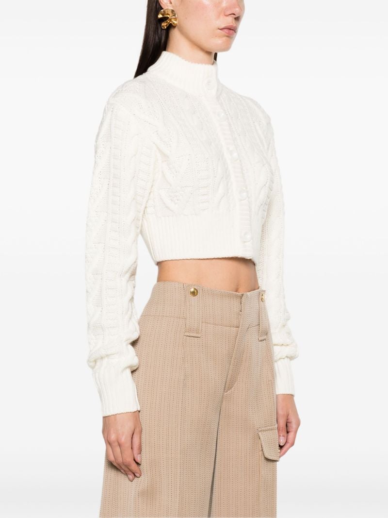 Neutral Cable-knit Cropped Wool Cardigan