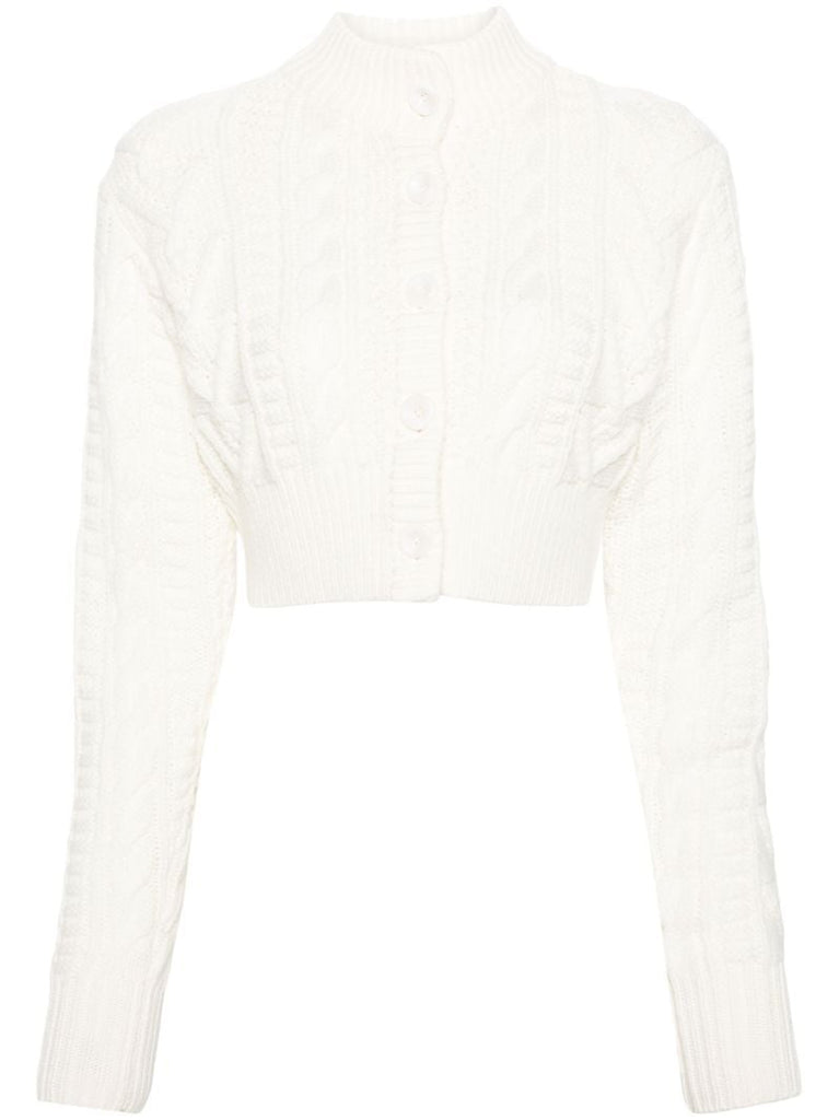 Neutral Cable-knit Cropped Wool Cardigan