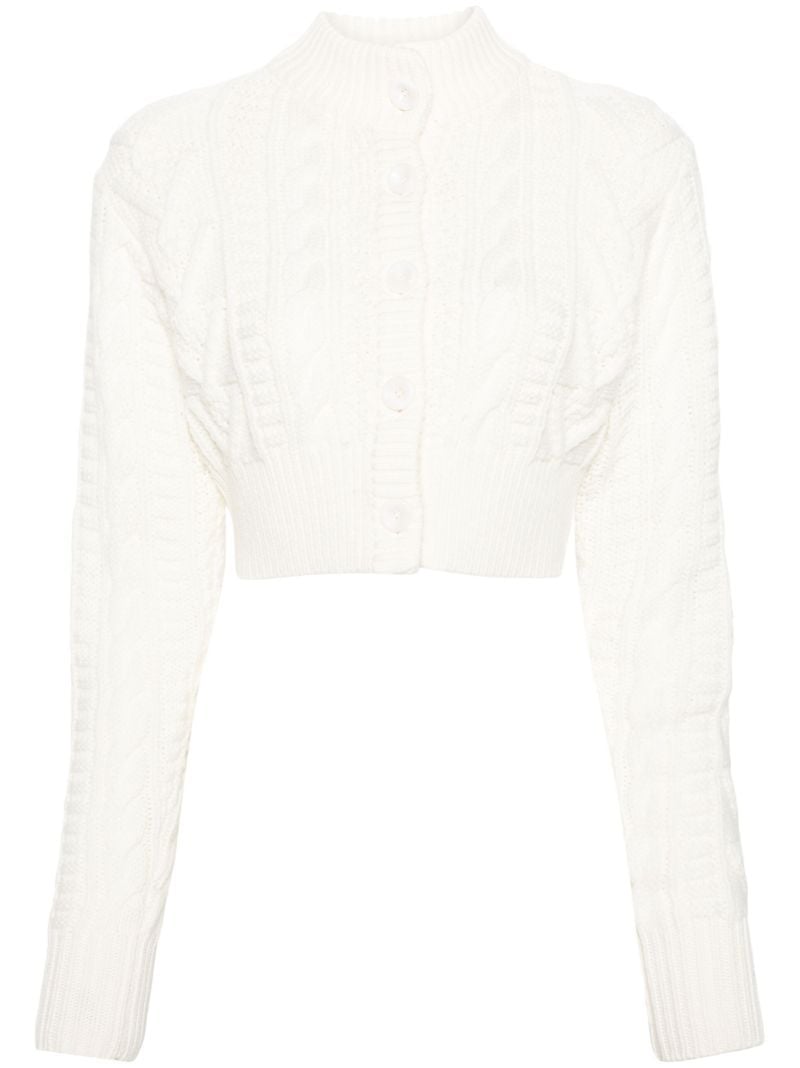 Neutral Cable-knit Cropped Wool Cardigan