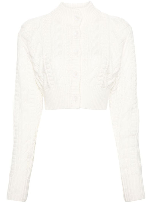 Neutral Cable-knit Cropped Wool Cardigan