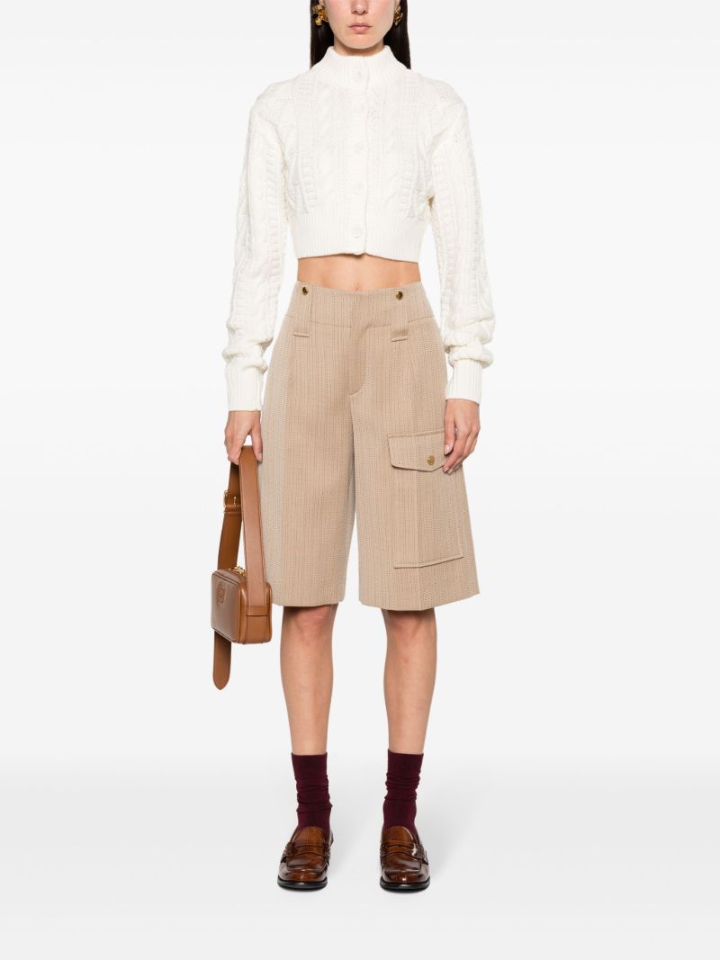 Neutral Cable-knit Cropped Wool Cardigan