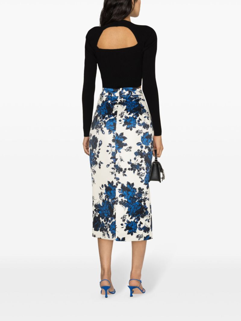 White Lorinda Floral-print Midi Skirt