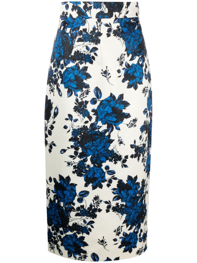 White Lorinda Floral-print Midi Skirt