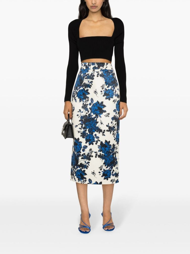 White Lorinda Floral-print Midi Skirt