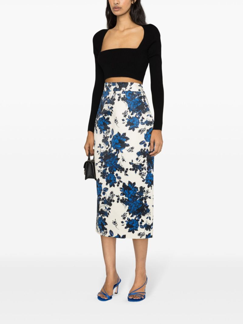 White Lorinda Floral-print Midi Skirt