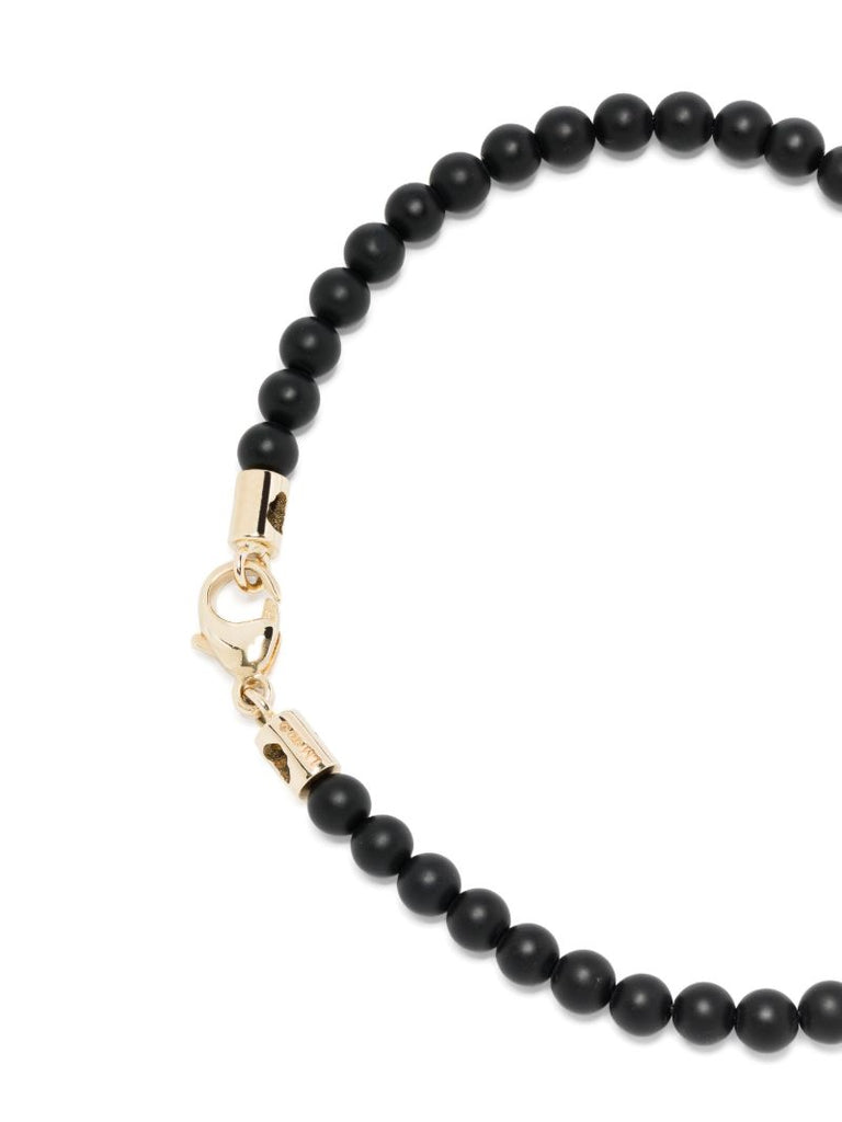 14k Yellow Gold Large Id Bar Diamond Beaded Bracelet