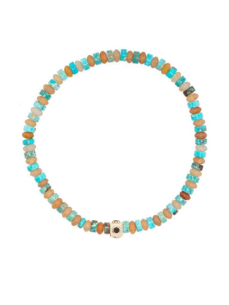 14k Yellow Gold Small Lego Cube Beaded Bracelet