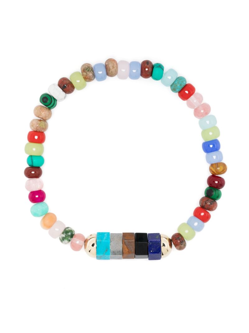 14k Yellow Gold 5 Hexagon Gemstone Beaded Bracelet
