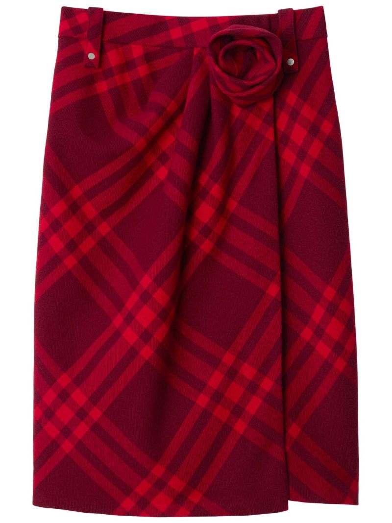 Red Check Wool Skirt