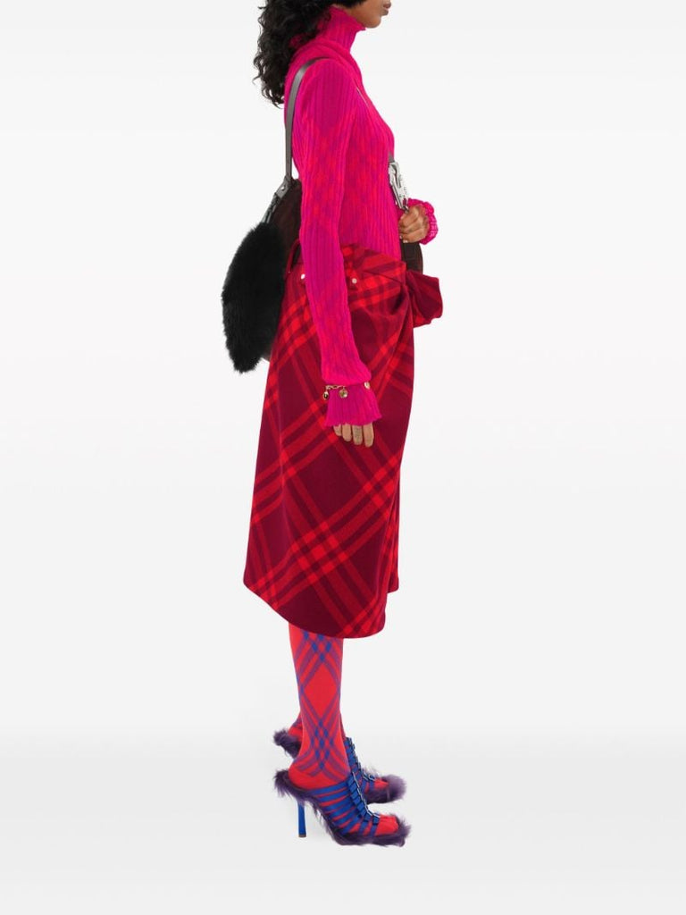 Red Check Wool Skirt
