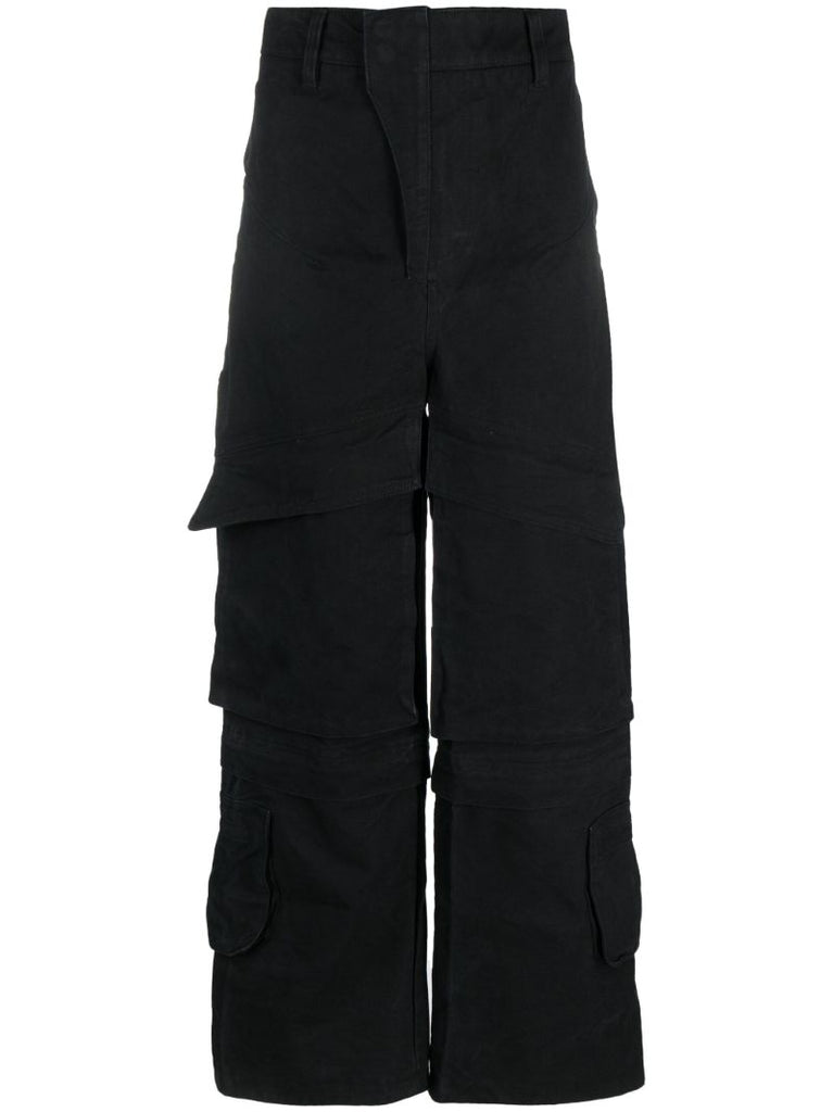 Black Hard Cotton Cargo Trousers