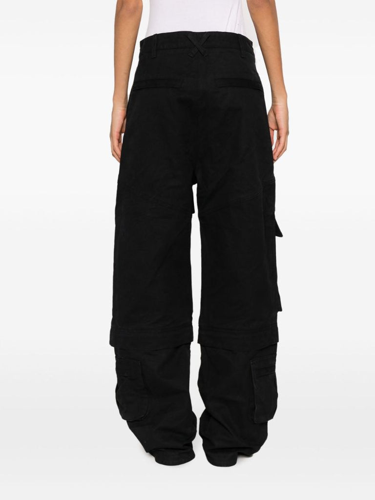 Black Hard Cotton Cargo Trousers