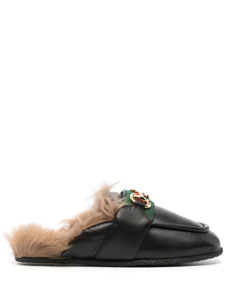 Black Horsebit Leather Slippers