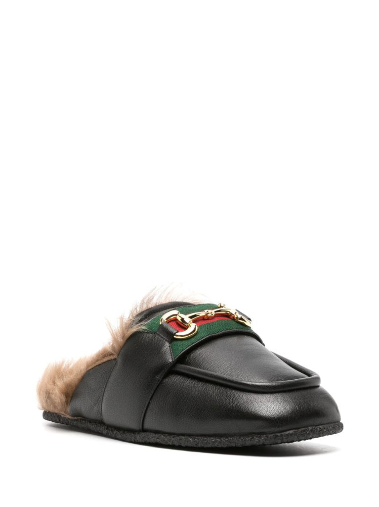 Black Horsebit Leather Slippers