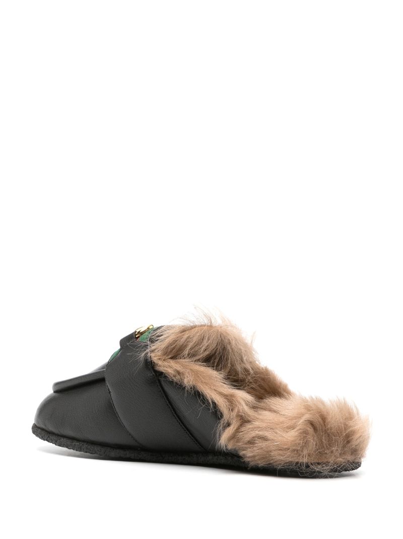 Black Horsebit Leather Slippers