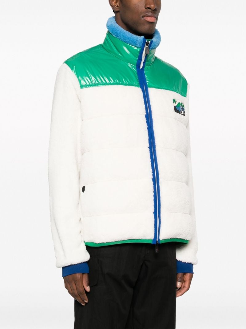 White Colour Block Padded Fleece Jacket