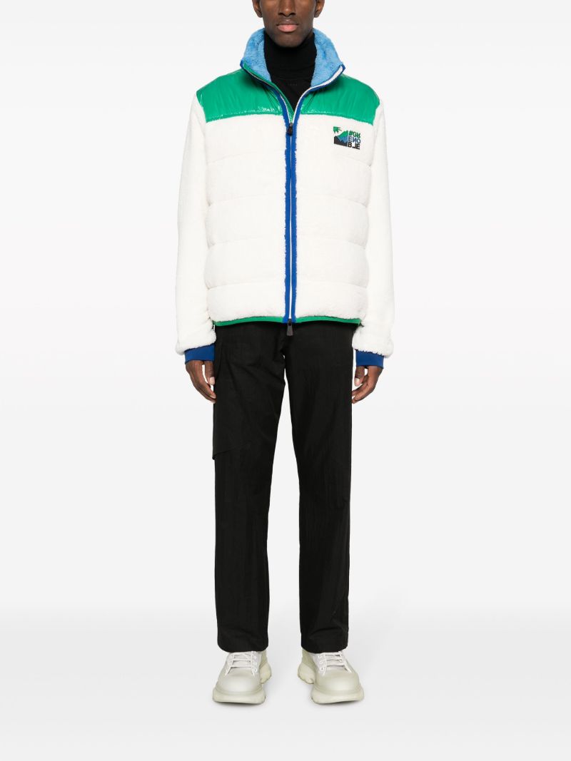 White Colour Block Padded Fleece Jacket