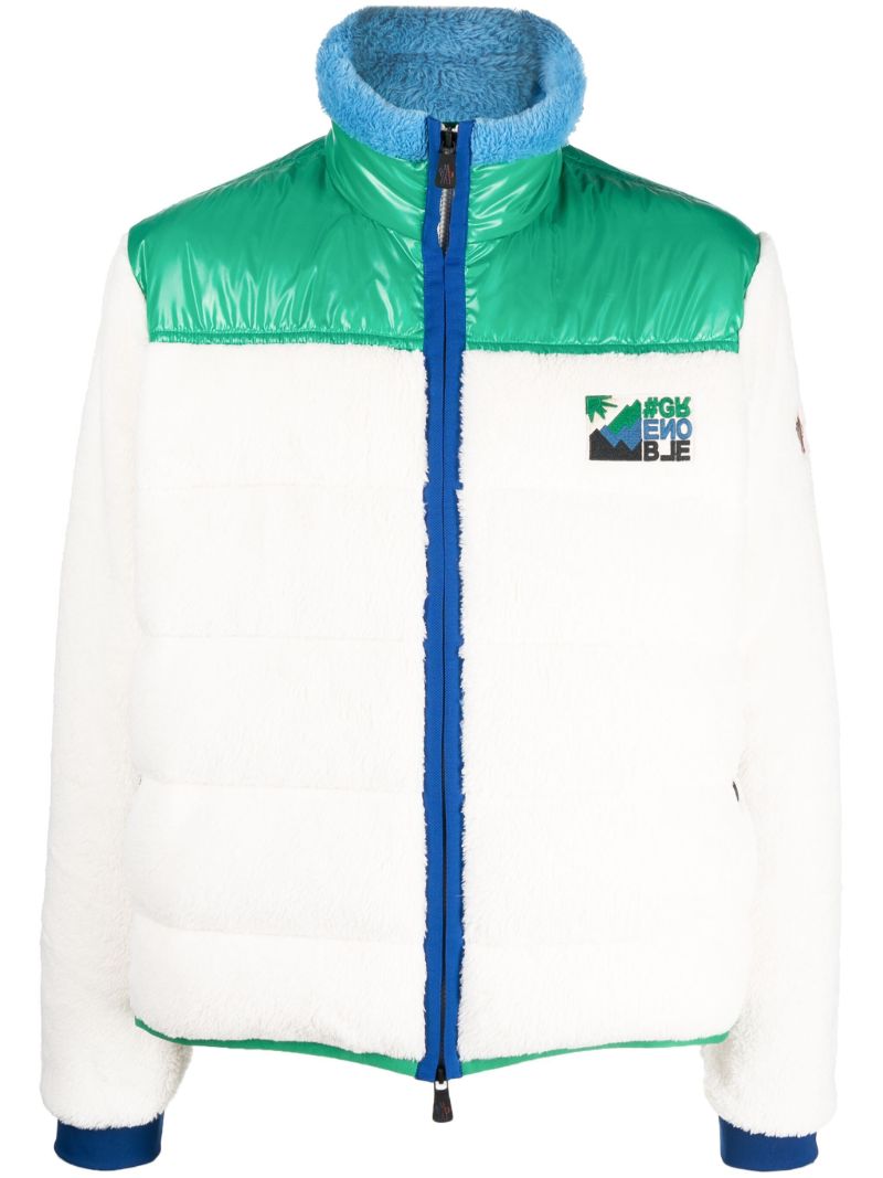 White Colour Block Padded Fleece Jacket