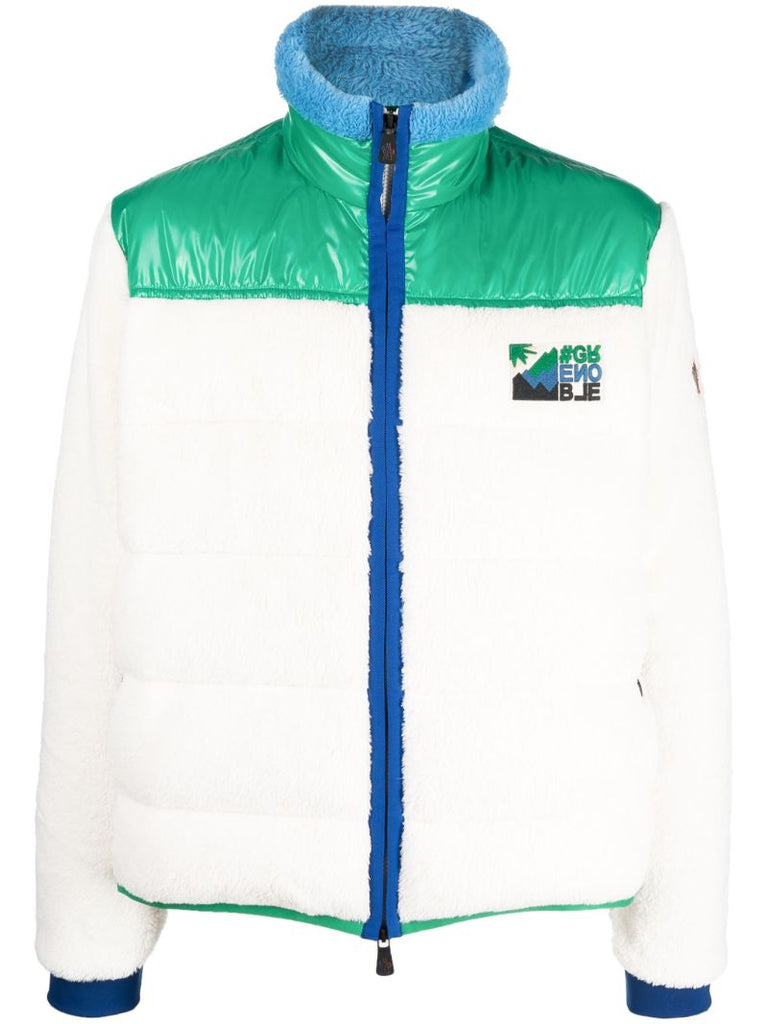 White Colour Block Padded Fleece Jacket