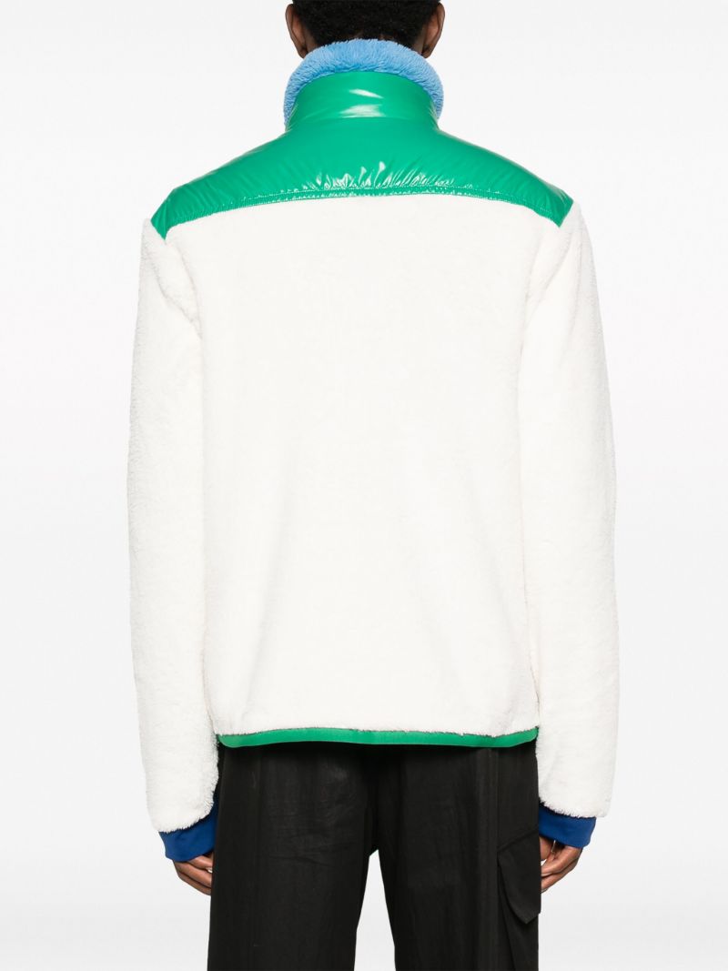 White Colour Block Padded Fleece Jacket