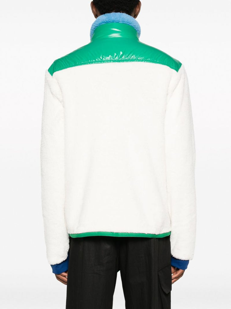 White Colour Block Padded Fleece Jacket