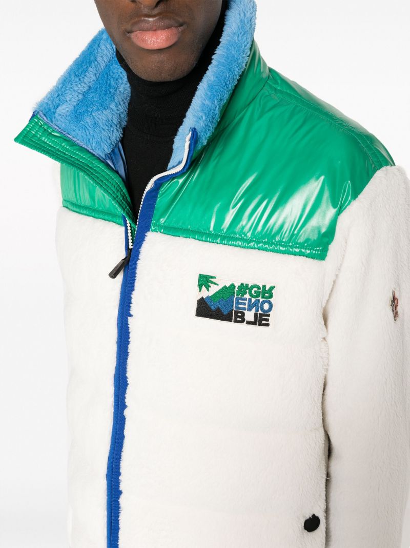 White Colour Block Padded Fleece Jacket