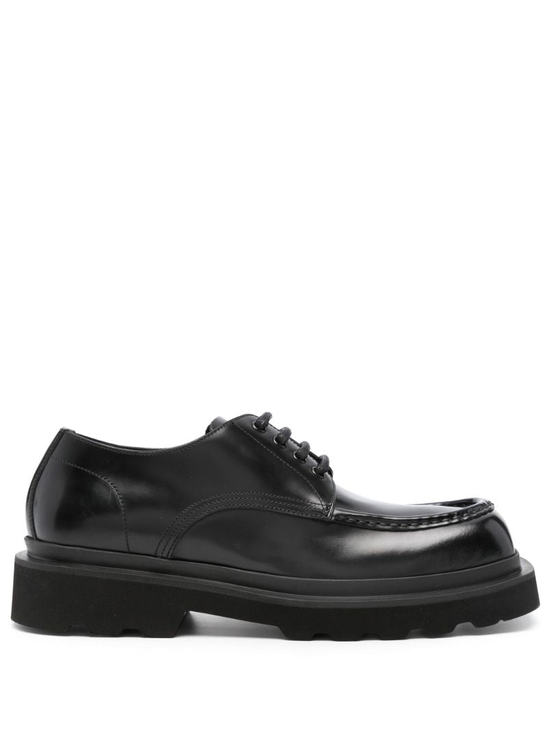 Black Square-toe Leather Derby Shoes
