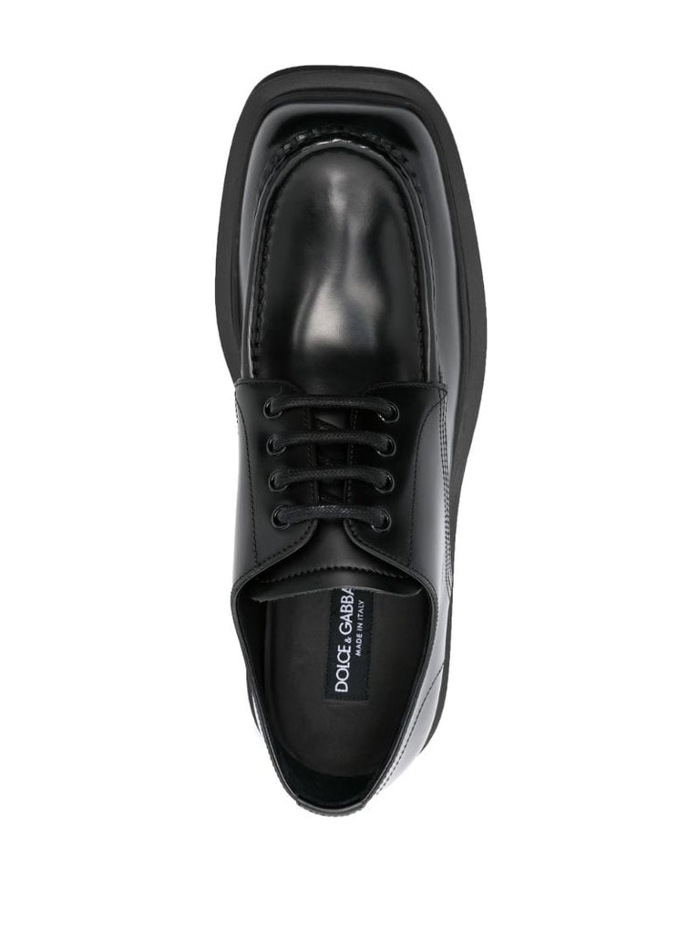Black Square-toe Leather Derby Shoes