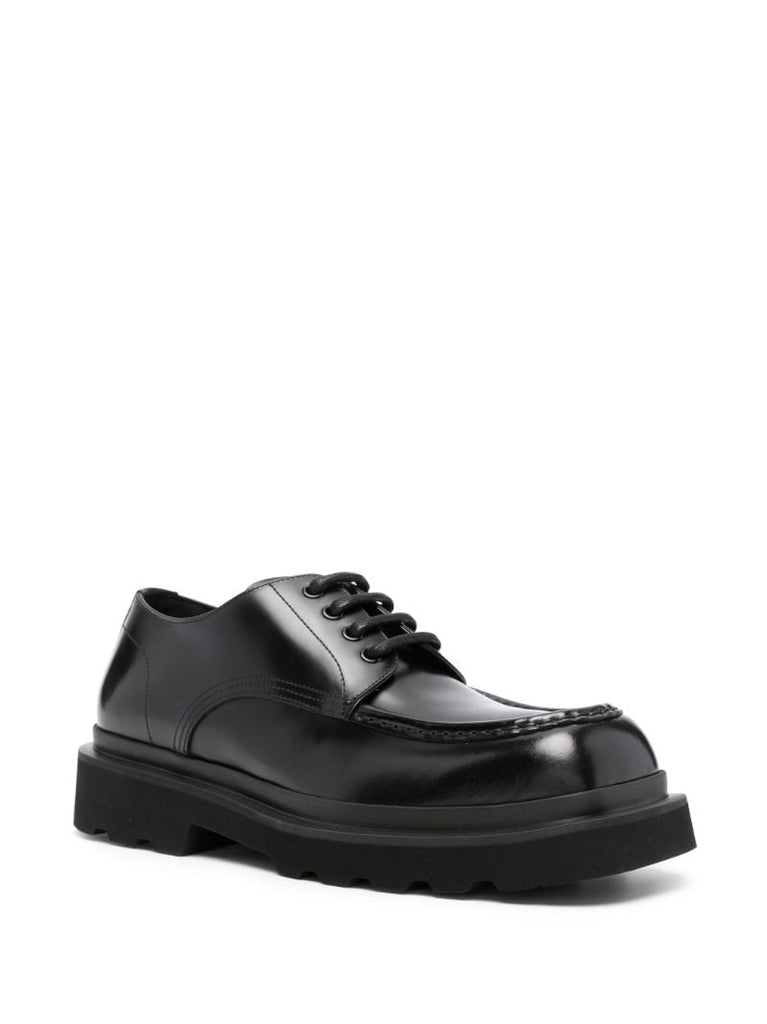 Black Square-toe Leather Derby Shoes