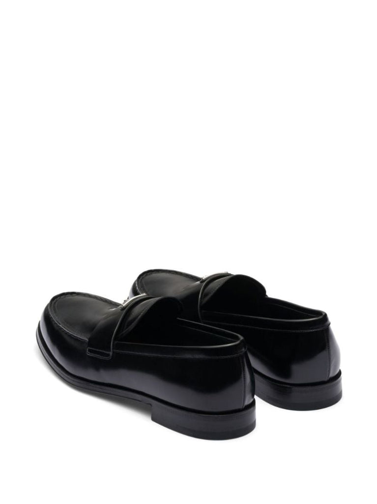 Black Triangle Logo Leather Loafers