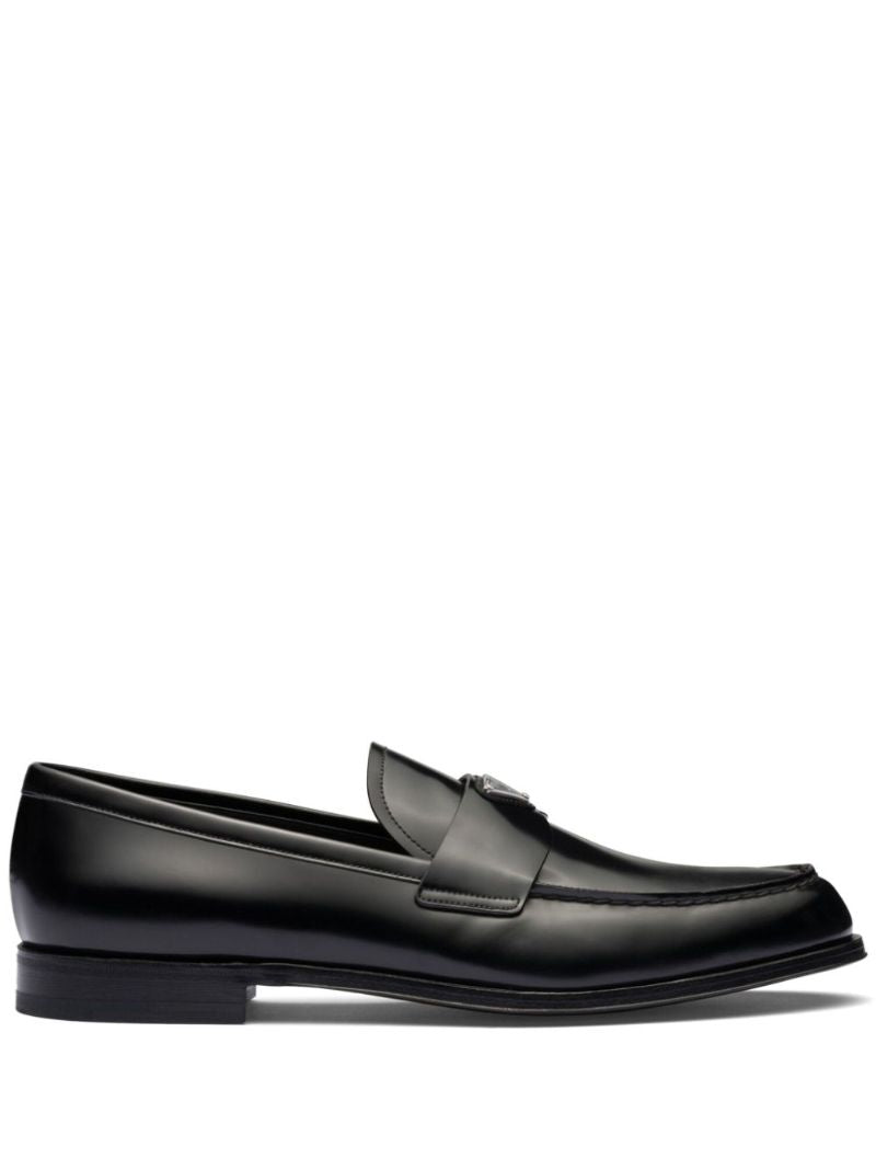 Black Triangle Logo Leather Loafers