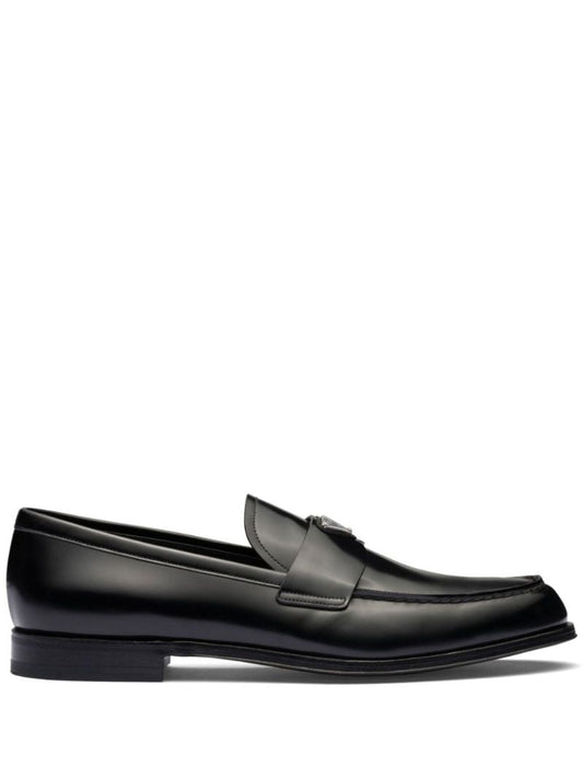 Black Triangle Logo Leather Loafers
