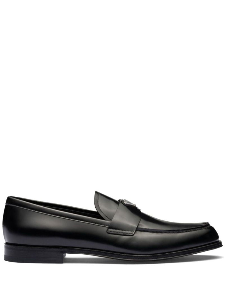 Black Triangle Logo Leather Loafers