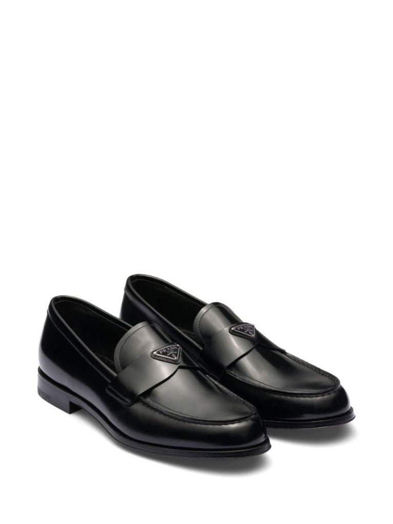Black Triangle Logo Leather Loafers