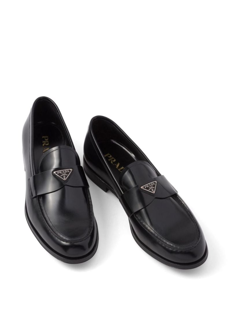 Black Triangle Logo Leather Loafers