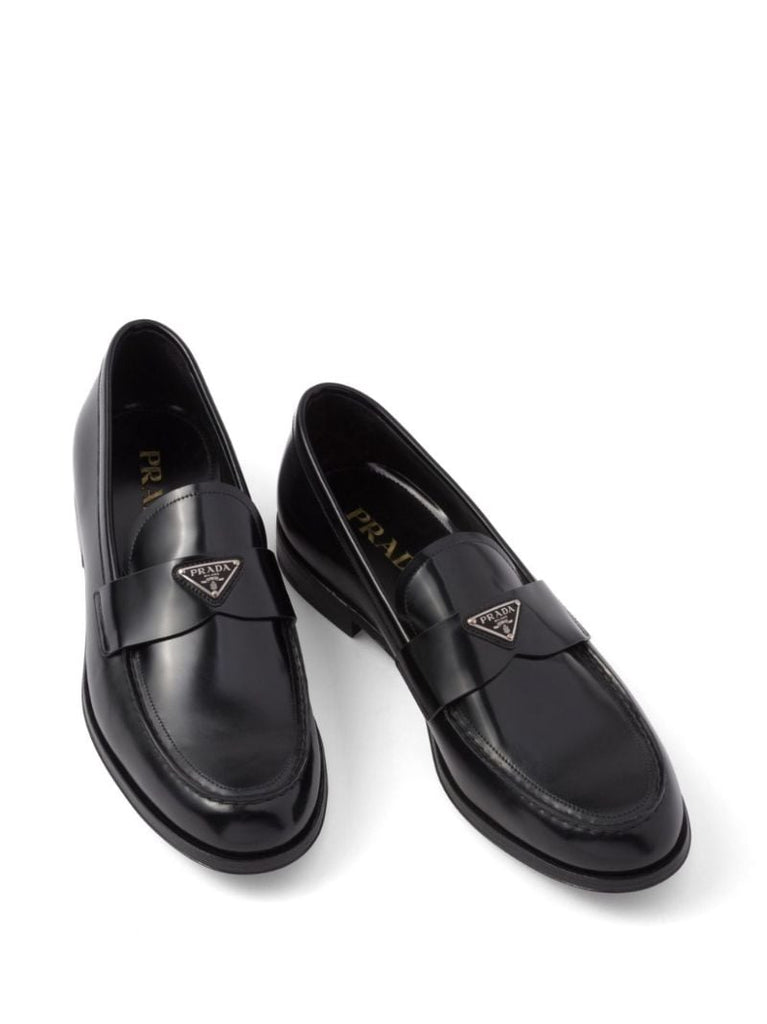 Black Triangle Logo Leather Loafers