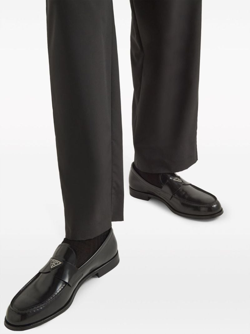 Black Triangle Logo Leather Loafers