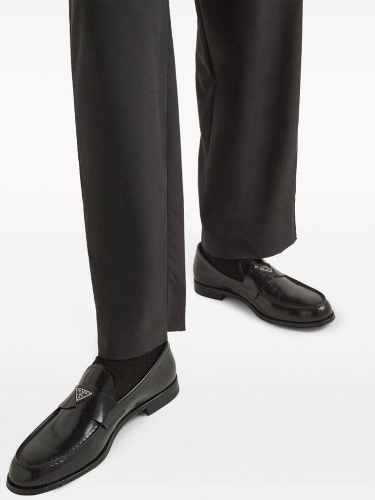 Black Triangle Logo Leather Loafers