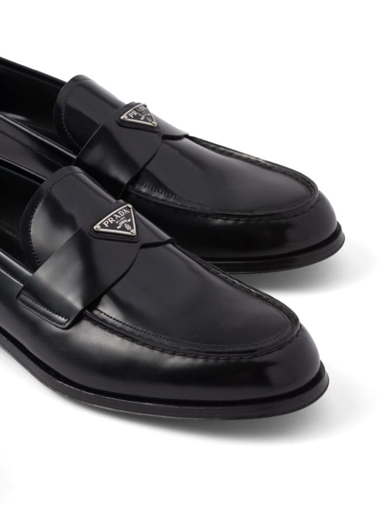 Black Triangle Logo Leather Loafers